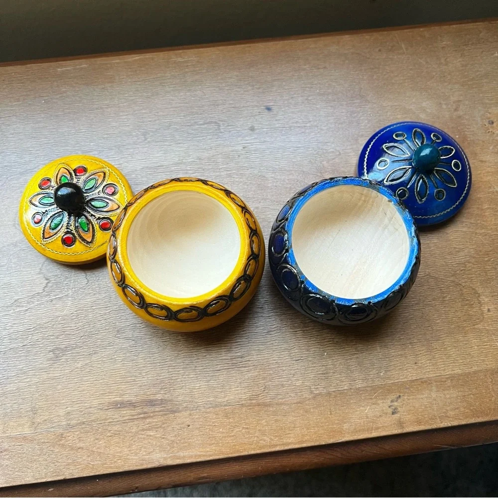Hand Painted Handmade Lacquer Wooden Trinket Jewelry Box Set with Lid Folk Art